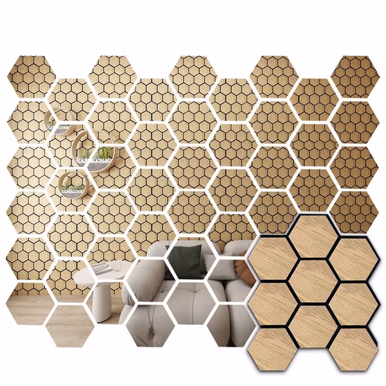 Panneau mural acoustique décoratif en PVC, modèle 3D, en placage de bois, hexagonal, étanche, à chaud, pour effet mural
